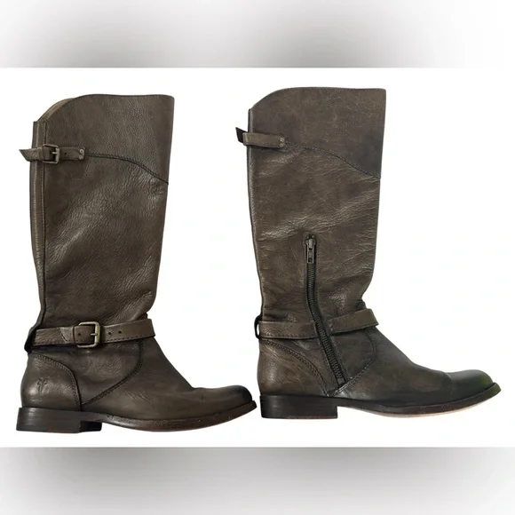 Frye Engineer Boots Brown Leather Moto Harness Mid Calf Distressed 7.5 B - Picture 1 of 16